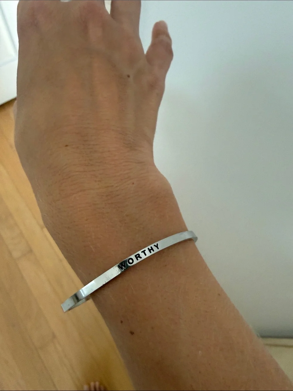Worthy Silver Affirmation Cuff Bracelet- adjustable